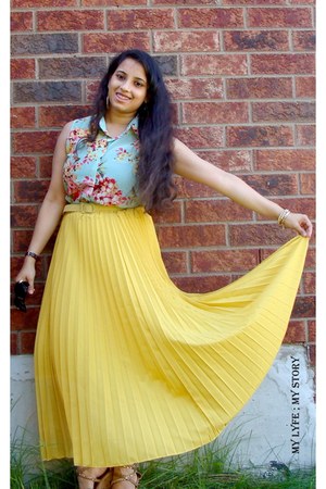 OASAP skirt - romwe shirt - zeroUV sunglasses - studded wedges Payless wedges