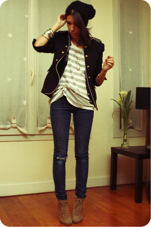 white The Kooples shirt - brown Zara shoes - blue Cheap Monday jeans