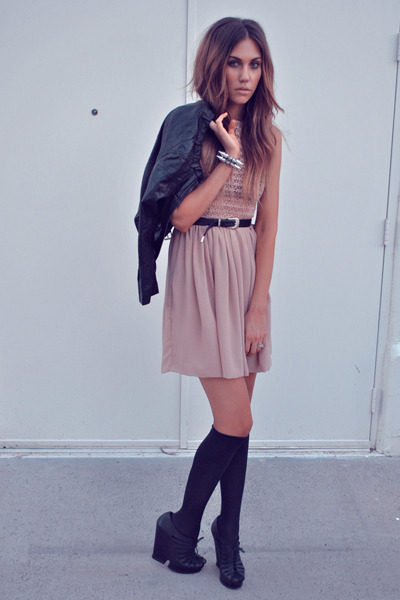 Black Leather Chiffon Dress