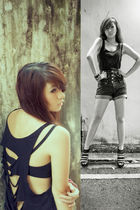 black cotton on top - black Coco Pink pants - black new look shoes