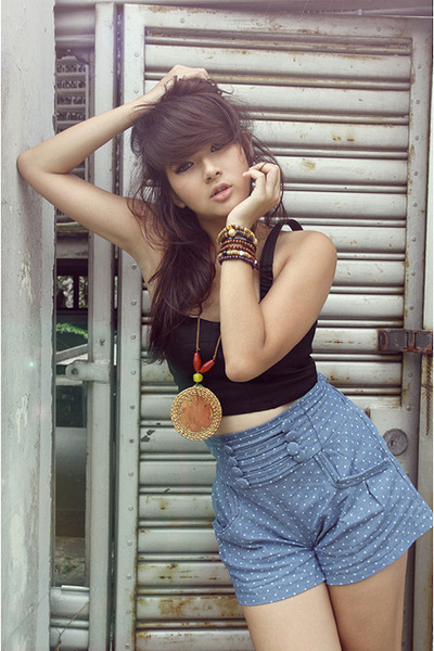 black cotton on top - blue MV pants