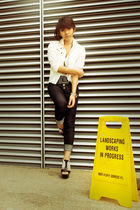 white jacket - black jeans - black Charles & Keith shoes