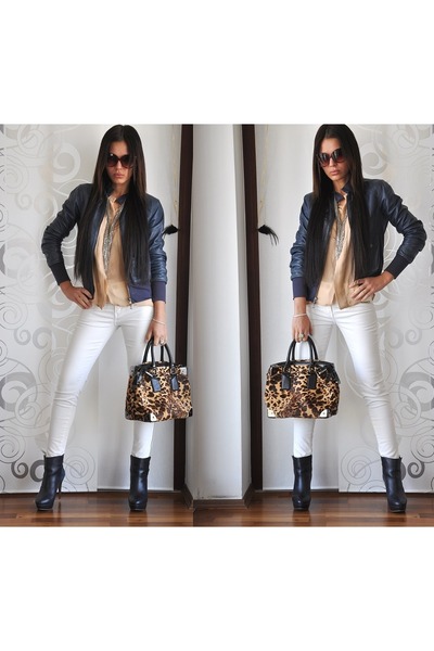 Navy Zara Boots, Navy Leather Pinko Jackets, Camel Zara Shirts