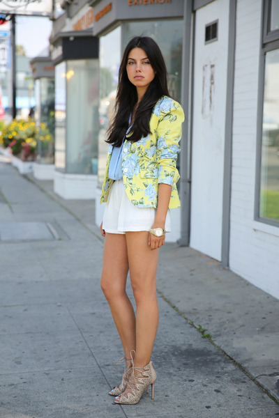 yellow shorts and blazer
