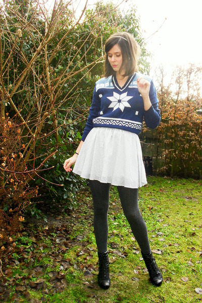 Black Boots, Navy Sweaters, Dark Gray Tights, Periwinkle ...