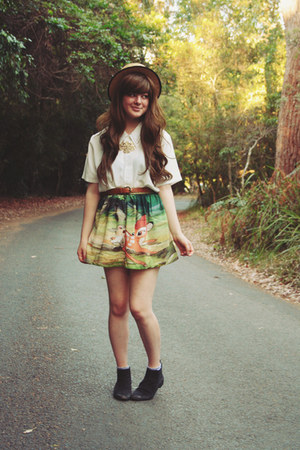 gold Sheinside necklace - black asos boots - beige wholesale hat