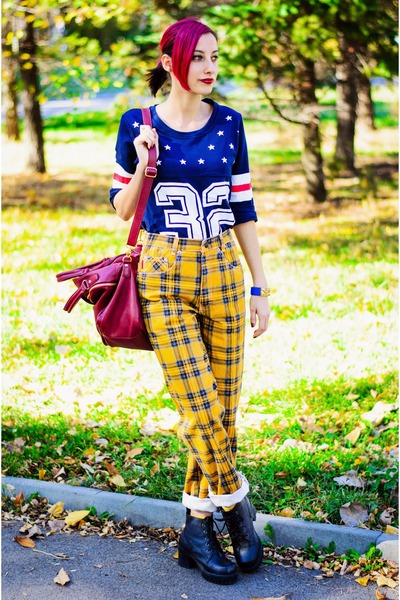 Choies t-shirt - tartan second hand pants