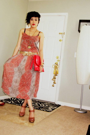 ruby red midi lucca couture dress - red woven volcom bag