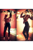 red flannel unknown brand blouse - black unknown brand leggings