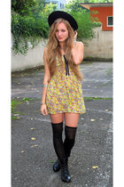 yellow dress - black shorts