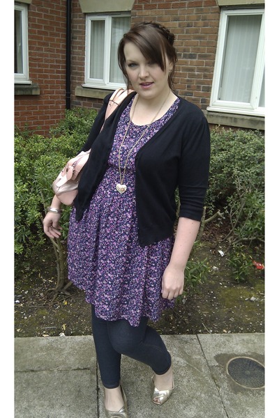 purple dress with cardigan