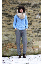 denim shirt Topshop shirt - fur snood Gap scarf - jack wills pants