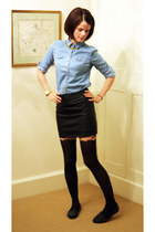 Topshop tights - denim Topshop shirt - olive skirt
