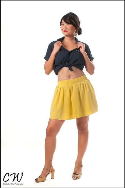 yellow Forever 21 skirt - Sailor Jerry shirt - shoes