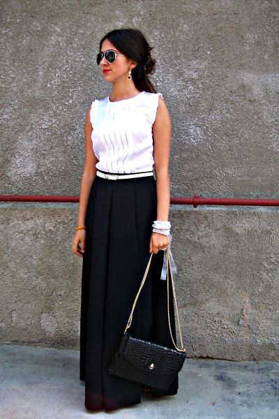 long black skirt with white shirt