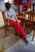 navy Zara shoes - blue H&M socks - ruby red shocking red H&M pants - navy stripe