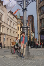 navy Zara shoes - turquoise blue H&M shirt - salmon pull&bear t-shirt - beige DI