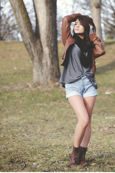 combat Forever 21 boots - brown H&M jacket - draped H&M sweater