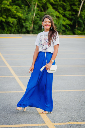 zara blue and white maxi skirt