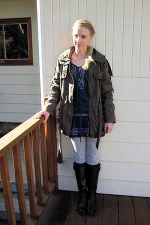 Forever21 coat - Wet Seal dress - Wet Seal leggings - Value Village accessories 