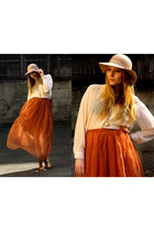 Monki hat - DIY skirt - H&M blouse - Zara wedges