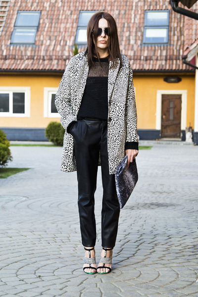 black and white leopard coat