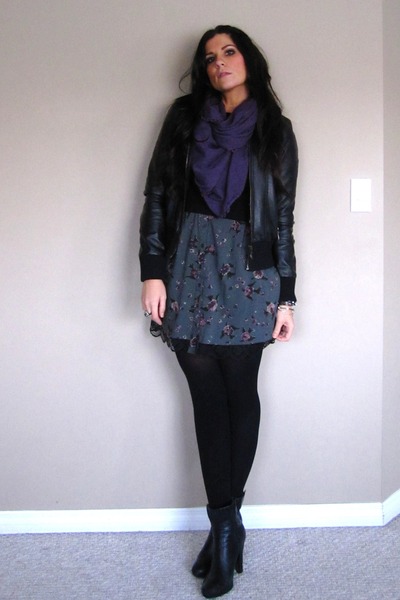black Leather jacket jacket - black Aldo boots - heather gray merona dress