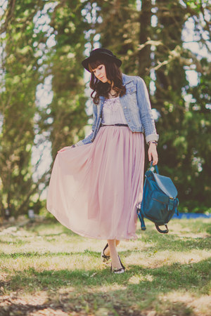 light pink chiffon OASAP skirt - light blue denim Forever 21 jacket