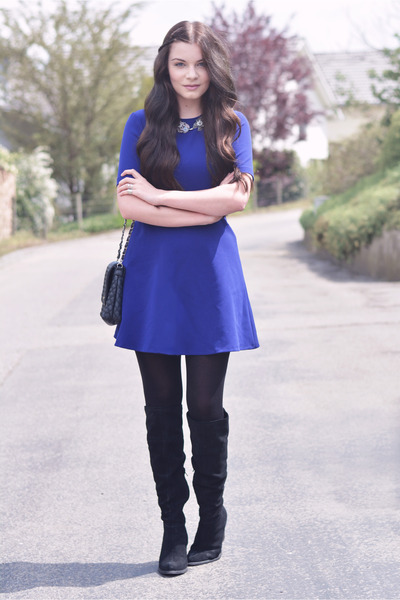 black boots with navy dress