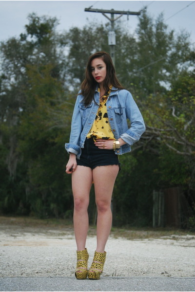 black shorts and denim jacket