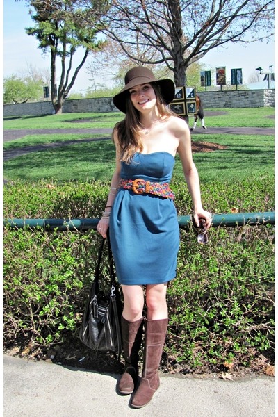 brown Route 66 hat - blue LC Lauren Conrad dress - brown Airwalk boots - brown Route 66 hat - blue LC Lauren Conrad dress - brown Airwalk boots -