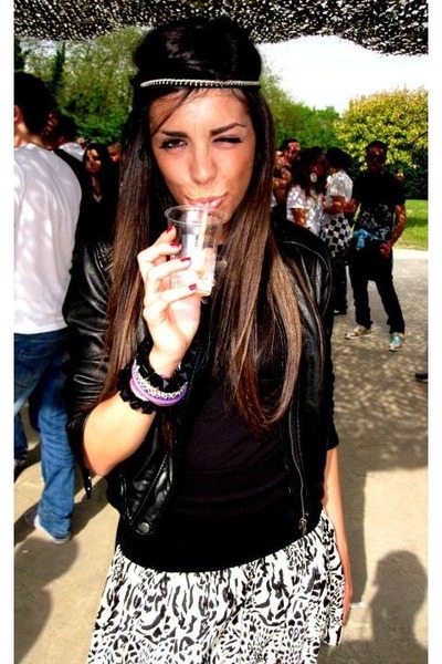 black leather jacket Zara jacket - black black Zara t-shirt - H&M skirt