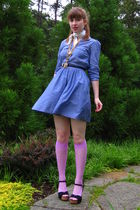 pink courtesy of We Love Colors socks - blue H&M dress - black thrifted belt - w