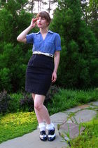 blue H&M dress - black thrifted vintage skirt - white thrifted vintage belt - wh
