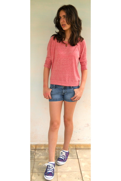 navy coach shoes - bubble gum American Eagle shirt - blue JCP shorts