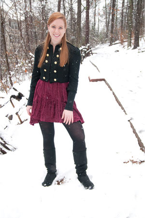 black Forever 21 jacket - black Candies boots - red vintage dress