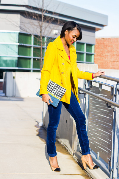 yellow Old Navy coat - navy Gap pants