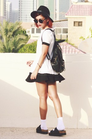 white color block younghungryfree dress - black slip on younghungyfree flats