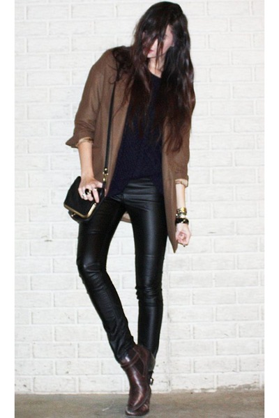 light brown wool Topshop coat - dark brown ankle asos boots