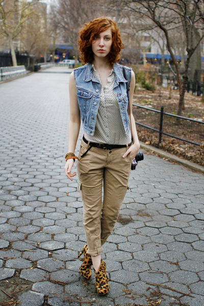 tawny Schutz boots - white Forever 21 blouse - tan Glo pants - sky blue Thrifed 