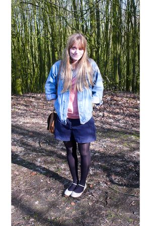 blue vintage jacket - pink etam t-shirt - white Zaza t-shirt - blue vintage shor