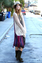 vintage boots - vintage dress - thrifted cardigan