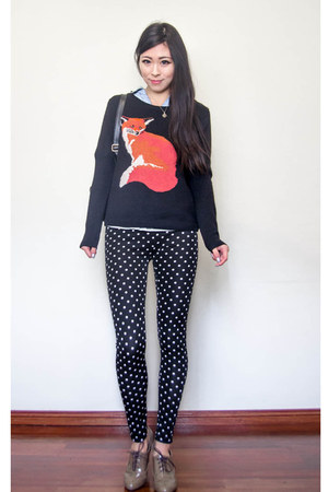 brick red fox Jay Jays sweater - black polka dot Forever 21 pants