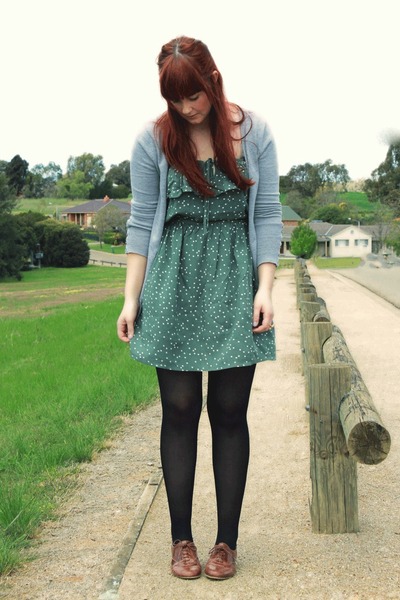 green dress with cardigan