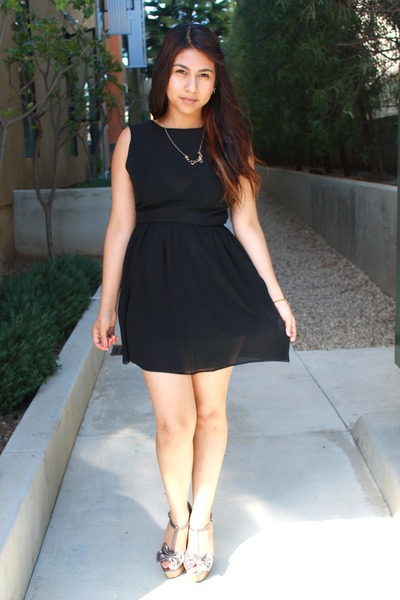 silver dress with black heels