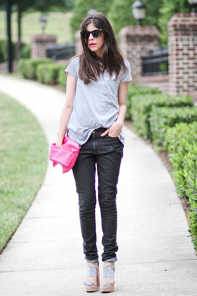 Nanda sandals - skinny jeans superfine jeans - romwe shirt - clutch romwe bag