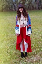 black Jeffrey Campbell boots - navy indressme sweater - brick red romwe shirt