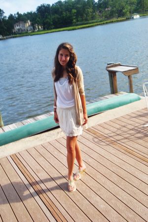 beige sweater - top - skirt - shoes