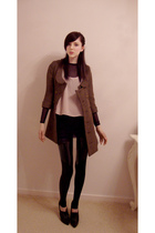 beige Topshop top - brown made by family friend coat - black American Apparel dr