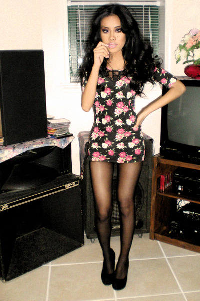 black floral lace neck line joyce leslie dress